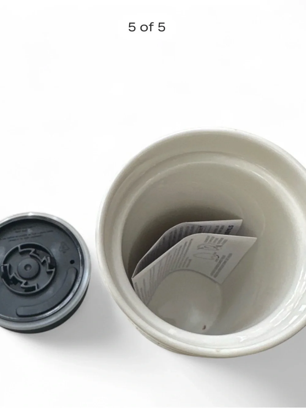 Starbucks Cream Tumbler with Green Logo and Black Lid